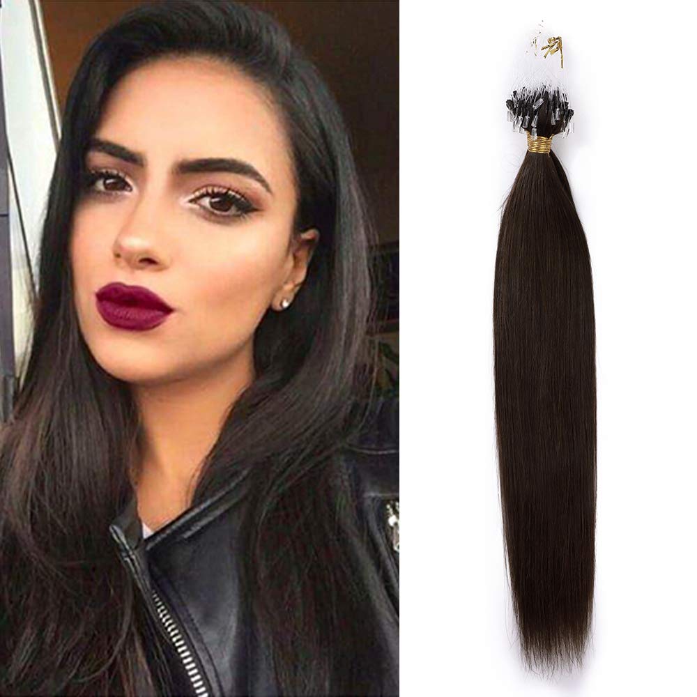 22" Micro Loop Human Hair Extensions Real Remy Hair Micro Ring Loop Beads Straight - 50 Strands (1g/s #04 Medium Brown)