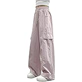 Ecolala Girls Cargo Pants Y2K Baggy Straight Wide Leg Drawstring Jogger Pants with Pocket