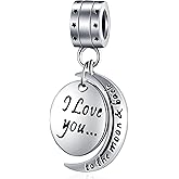 I Love You to The Moon and Back Dangle Charms fit Pandora Valentines Bracelet, 925 Sterling Silver Sun and Moon Pendant Beads, Gifts for Wife/Anniversary/Couple
