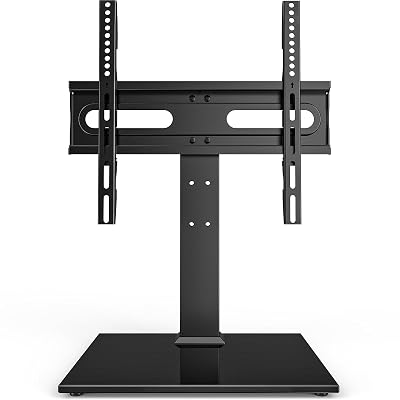 Universal TV Stand - Table Top TV Stand for 27-60 inch LCD LED TVs - 9 Level Height Adjustable TV Base Stand with Tempered Glass Base & Wire Management, VESA 400x400mm