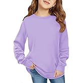 Haloumoning Girls Oversized Long Sleeve Shirts Kids Fashion Crewneck Tunic Tops Curved Hem Tees 7-14 Years