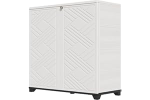 HOMSPARK Indoor/Outdoor Storage Cabinet with Doors, 34”x15”x34” HDPE Plastic Storage Box for Bedroom, Bathroom, Living Room, Balcony, Multi-Purpose for Daily Tools, White