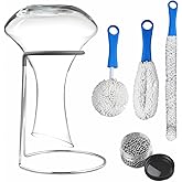 Wine Decanter Drying Stand with Cleaning Brush and Decanter Cleaning Beads,Wine Decanter Drying Rack with Rubber Coated Top to Prevent Scratches.Decanter Cleaner for Standard Large Wine Decanters.