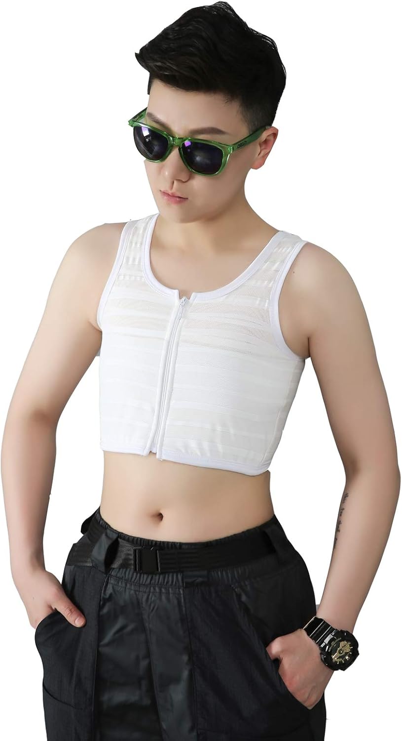 Zipper Up Chest Binder IceSilk Breathable Shapewear for Tomboy Women