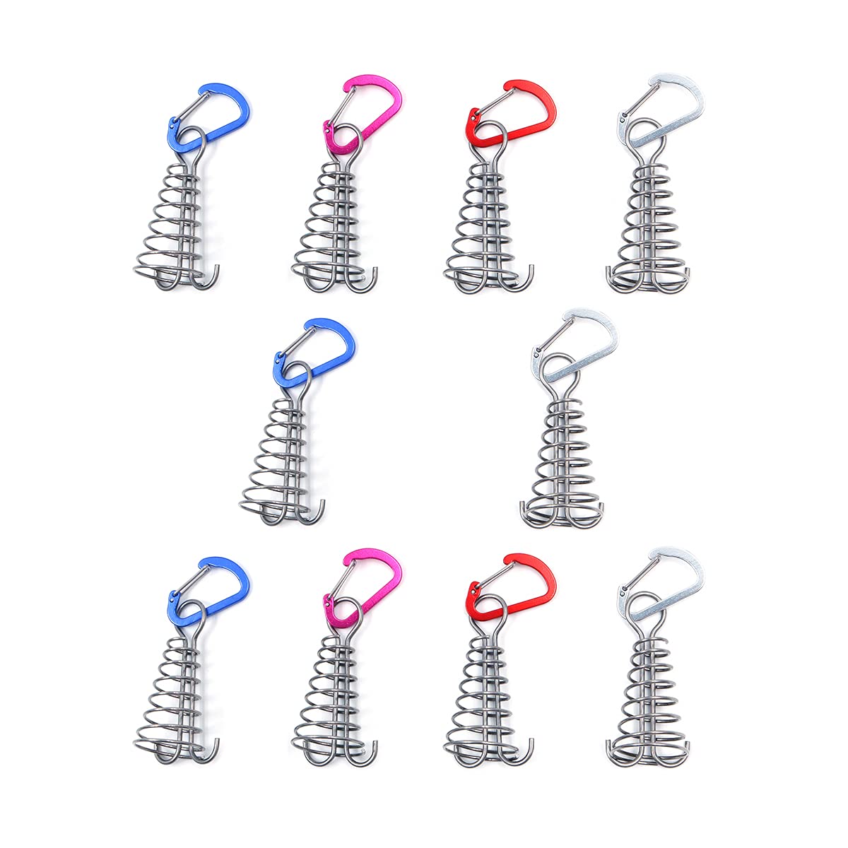 Alnicov Deck Anchor Pegs,Squid Shaped Tent Awning Anchor with D-shaped carabiners(Random Color) for Camping Outdoor Timber Deck Plank(Round,10pcs)