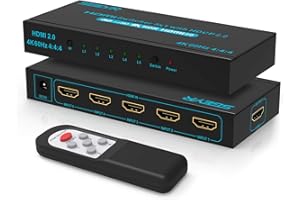 SGEYR HDMI 2.0 Switch HDMI Selector Switch 5 Port HDR IR Remote 4K HDMI Selector Box 5 in 1 Out Auto Switch HDMI Switcher 2.0 HDCP 2.2, Full HD/3D Compatible with ps5/4/3 / DVD (Black)