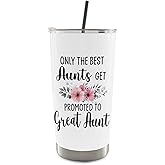 QASHWEY Great Aunt Gifts Coffee Tumbler 20 oz, BestAunt Travel Tumbler Coffee Mug Gifts for GreatAunt, AuntGifts from Niece Nephew,Promoted to Great Aunt Stainless Steel Tumblers with Straw and Lid