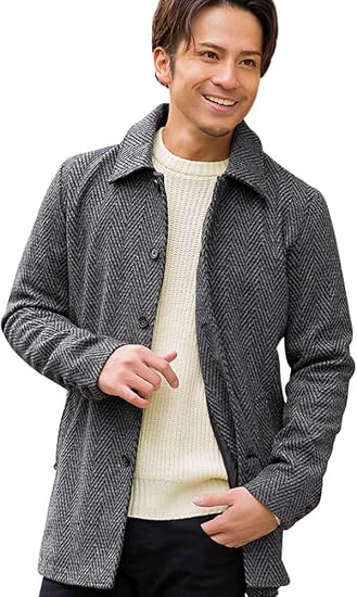 Amazon キャバリア Cavaria メンズ メルトンステンカラーコート 44 M Herringbone ヘリンボーン コート ジャケット 通販