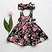 GRNSHTS Baby Girls Flower Print Buttons Ruffles Dress with Headband (Black, 6-12 Months)