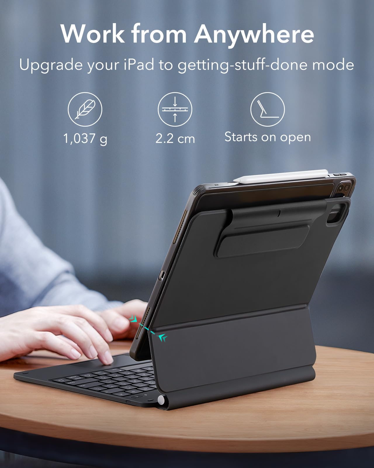 ESR iPad Pro 12.9 Case with Keyboard, Easy-Set Magnetic Stand, Portrait/Raised Modes for iPad Pro 12.9 (2022/2021/2020/2018), Removable Protective Case, Rebound 360 Series, Charcoal Grey