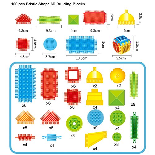 100pcs Bristle Shape 3D Building Blocks Tiles Construction Playboards, The Bristle Blocks Creativity Building Toys, Dexterity Fine Pretend Toy for Toddlers Children Boy Girls