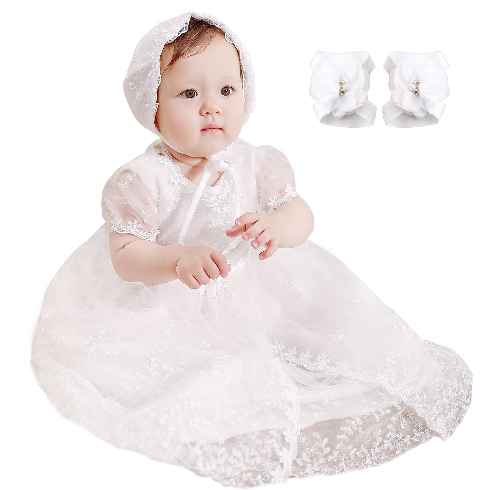 Photo 1 of DPKM Baby Girls Christening Dress 4PCS Newborn Tulle Baptism Gown Outfit for Birthday Party