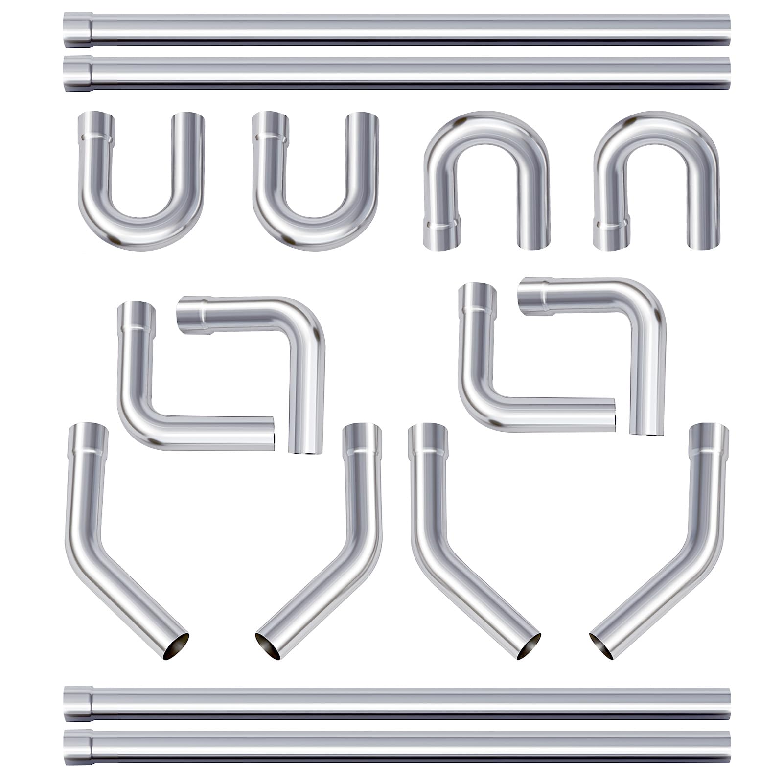 Photo 1 of A-KARCK Mild Steel Mandrel Bends 16 Pcs, 2.5 Inches DIY Custom Exhaust Tubing Pipe Straight & U-Bend Kit, Universal Fit