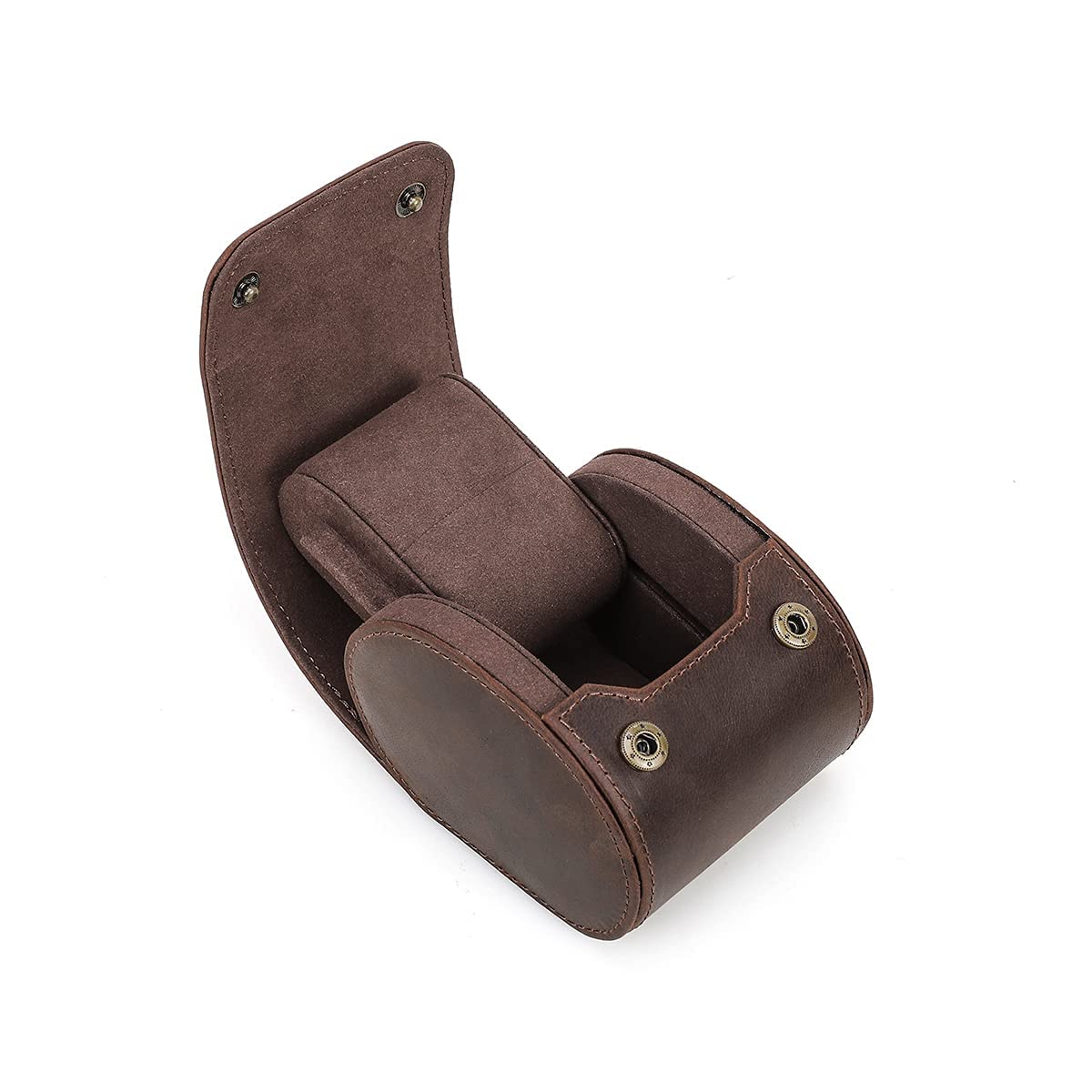 Hiram Watch Travel Case for 1 Watch Handmade Genuine Leather Watch Storage Box Removable Cushion Slot Mounting Design Portable Watches Travel Organizer