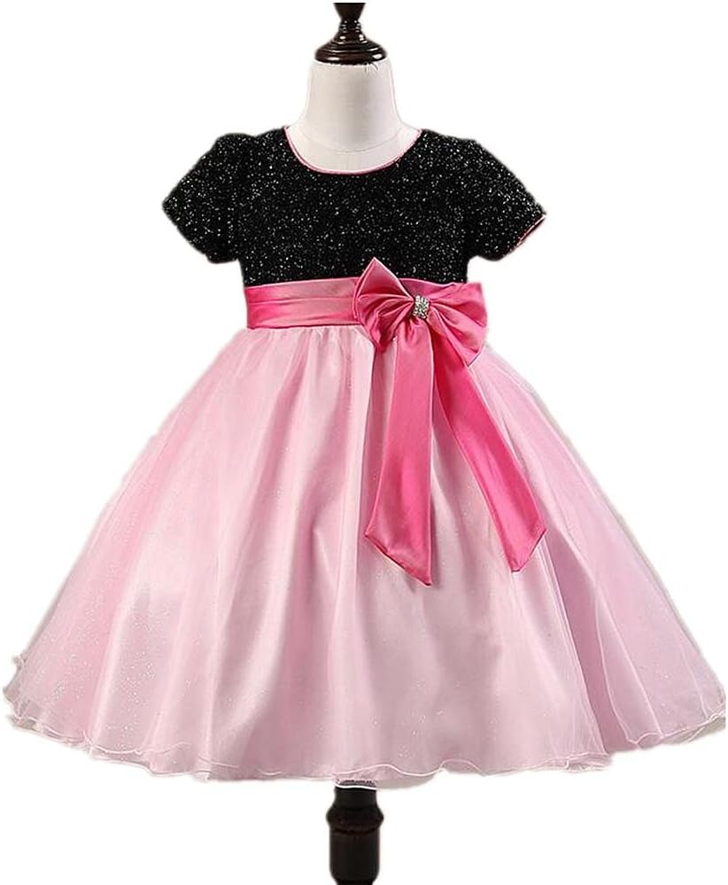 Wgwioo Children Skirt Flower Girls Dress Multi-Layers Chiffon Tulle Short Sleeve Wedding Pageant Bridesmaid Christening Gown Dresses Birthday Party Costumes Princess Kids Clothes