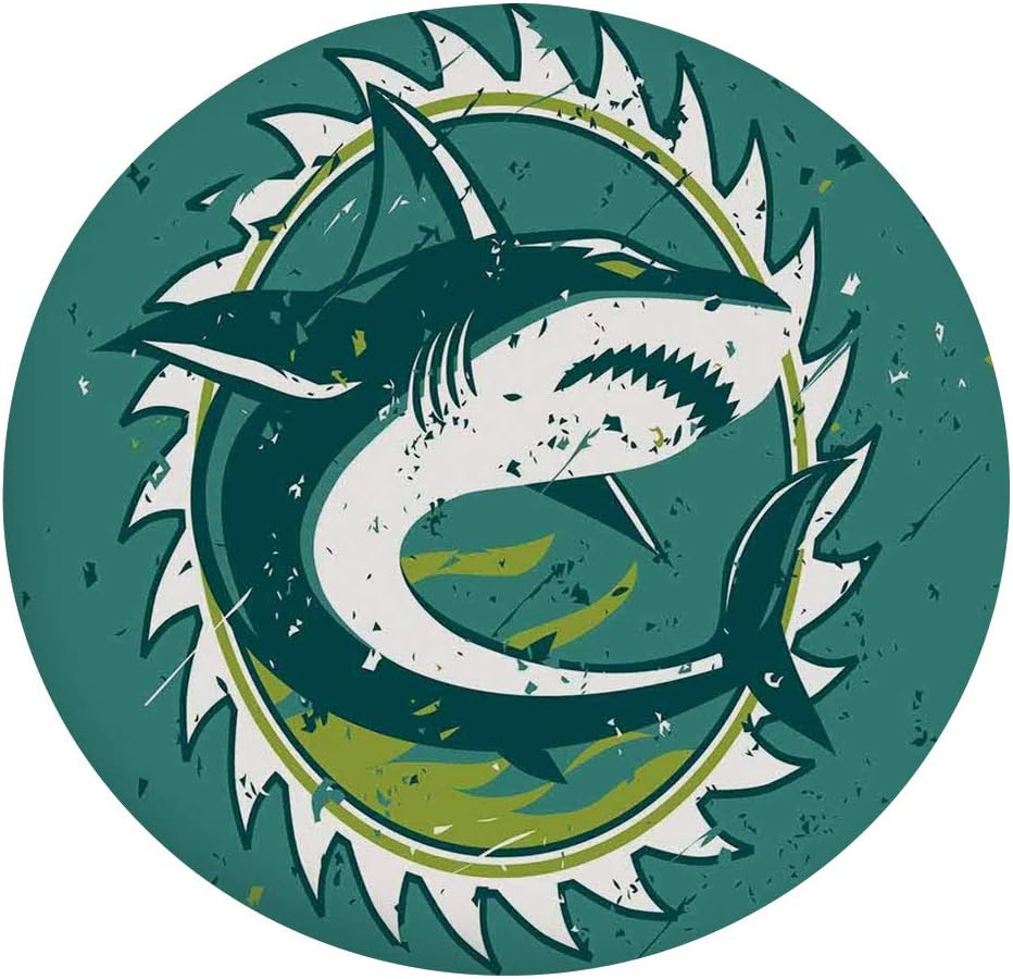 Elastic Edged Polyester Fitted Tablecloth,Graphic of Shark Hunter in Dark Murky Colors Sharp Teeth Fish Marine Nautical Tablecloth,Fits Round Tables 36-40",For Parties Weddings Spring Summer Green