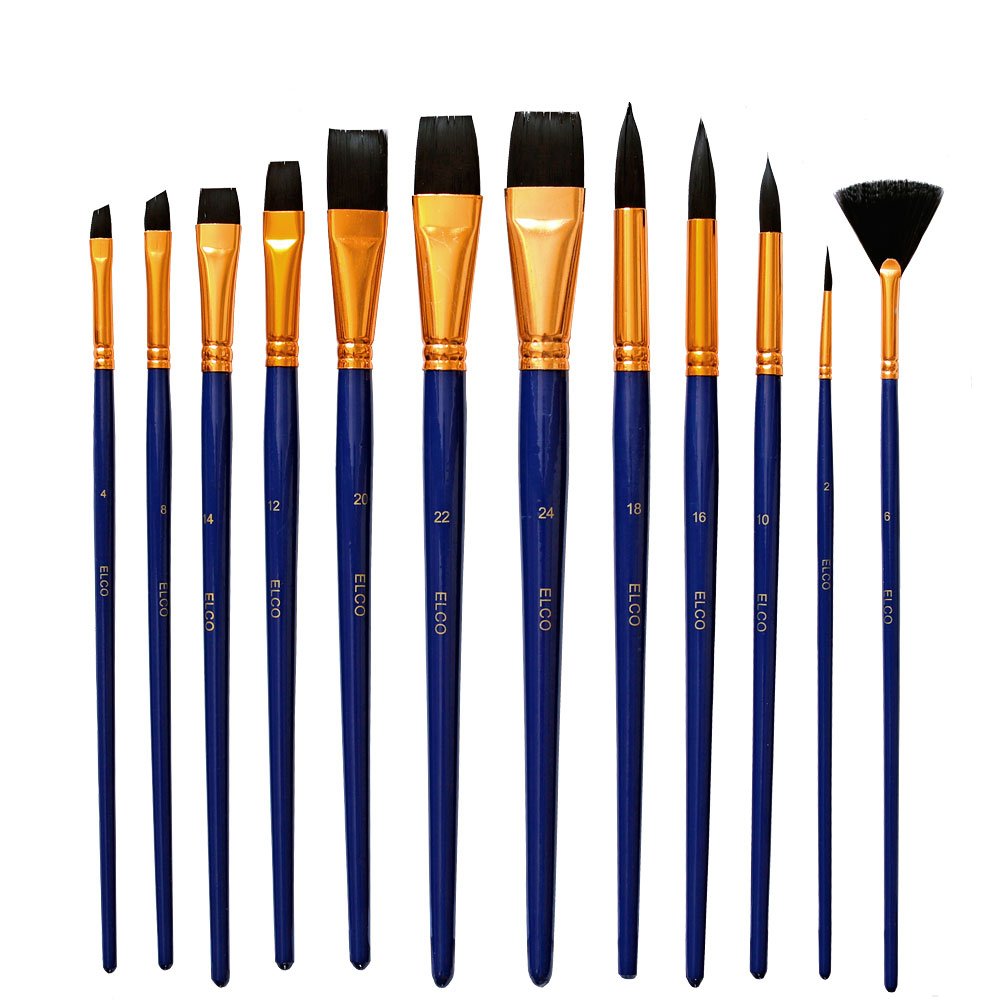 12 Round Artist Brushes Fan/Fan/Bevelled/Thread Flat Brush Brushes Brush Set for Watercolor Acrylic Colour