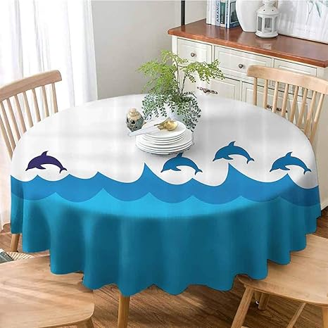 Amazon Houselook 海洋動物装飾 しわ防止 退色防止 テーブルクロス イルカのフィギュア 水中でカラフルな模様 イラストテーブルカバー ウェディングパーティー用 ブルー パープル ピンク 47 Inch Round テーブルクロス オンライン通販