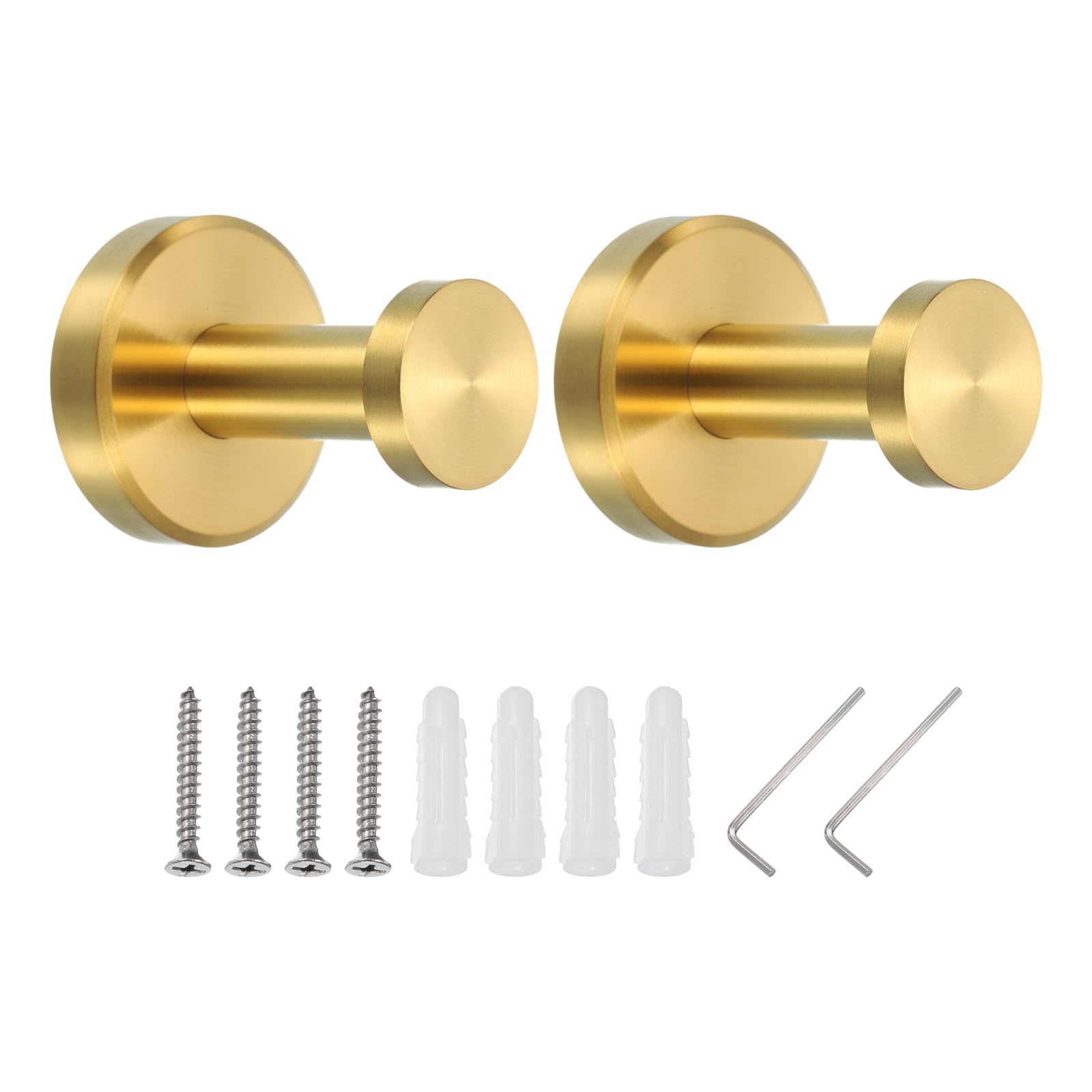 PATIKIL Towel Hooks for Hanging, 2Pack 304 Stainless Steel Round Wall Mounted Hanger Holder, with Tools for Bathroom, Bedroom, Dormitory, Hang Towel, Clothes, Coat, Robe, Hat, Gold Tone