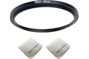 SKYZHENG 58mm Lens to 62mm Camera Lens Adapter 58mm to 62mm Step Up Ring Adapter Ring for All Brands of UV ND CPL, with Premium Lens Wiping Cloth 2 Pack (58mm-62mm)