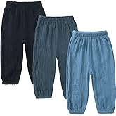 GFQLONG Toddler Boy Girl Linen Pants,Boys Cotton Harem Pant Girls Gauze Muslin Loose Bloomers