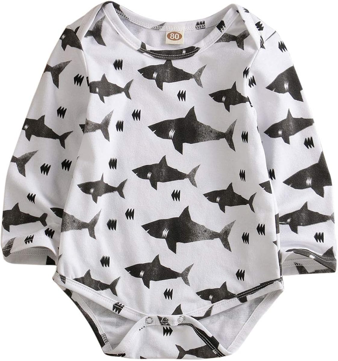 Baby Boy Girl One-Piece Romper Bodysuit, Baby Girl Shark Cotton Long Sleeve Jumpsuit Headband Summer Outfit Clothes 0-18M