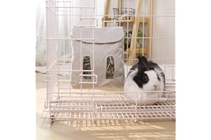 ABLAZEZAI Rabbit Hay Feeder Bag, Guinea Pig Hay Feeder Storage,Sack Hay Bag Feeding Bag Storage for Chinchilla Hamsters Rabbit Guinea Pig Small Animals (L, Grey)