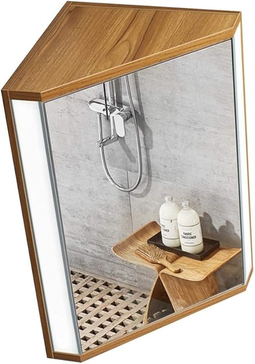 Amazon Com Home Kitchen Corner Hanging Cabinet With Mirror Light Bathroom Wall Hanging Locker Bathroom Triangle Mirror Cabinet Storage Storage Wall Mounted Vanity Mirrors Color Wood Size 476033cm Home Kitchen