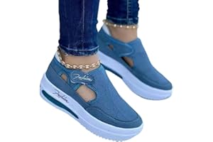 USECEE Casual Sneakers for Women Slip On Fashion Sneakers Mesh Hollow Out Vintage Shoes Velcro Shoes Outdoor Walking Shoes Comfort Wedge Shoes Breathable Sport Shoes Spring Summer Shoes