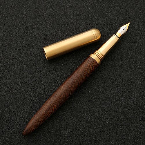 Funnylive Brass and Rosewood Business Pen Medium Nib Luxury Wood Fountain Pen Ink Pen 0.7mm Caneta Stationery with a Gift Box