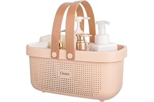 JiatuA Plastic Storage Basket with Handle Portable Shower Caddy Tote Organizer Basket Bin for Bathroom Kitchen Dorm Room Bedroom, Pink