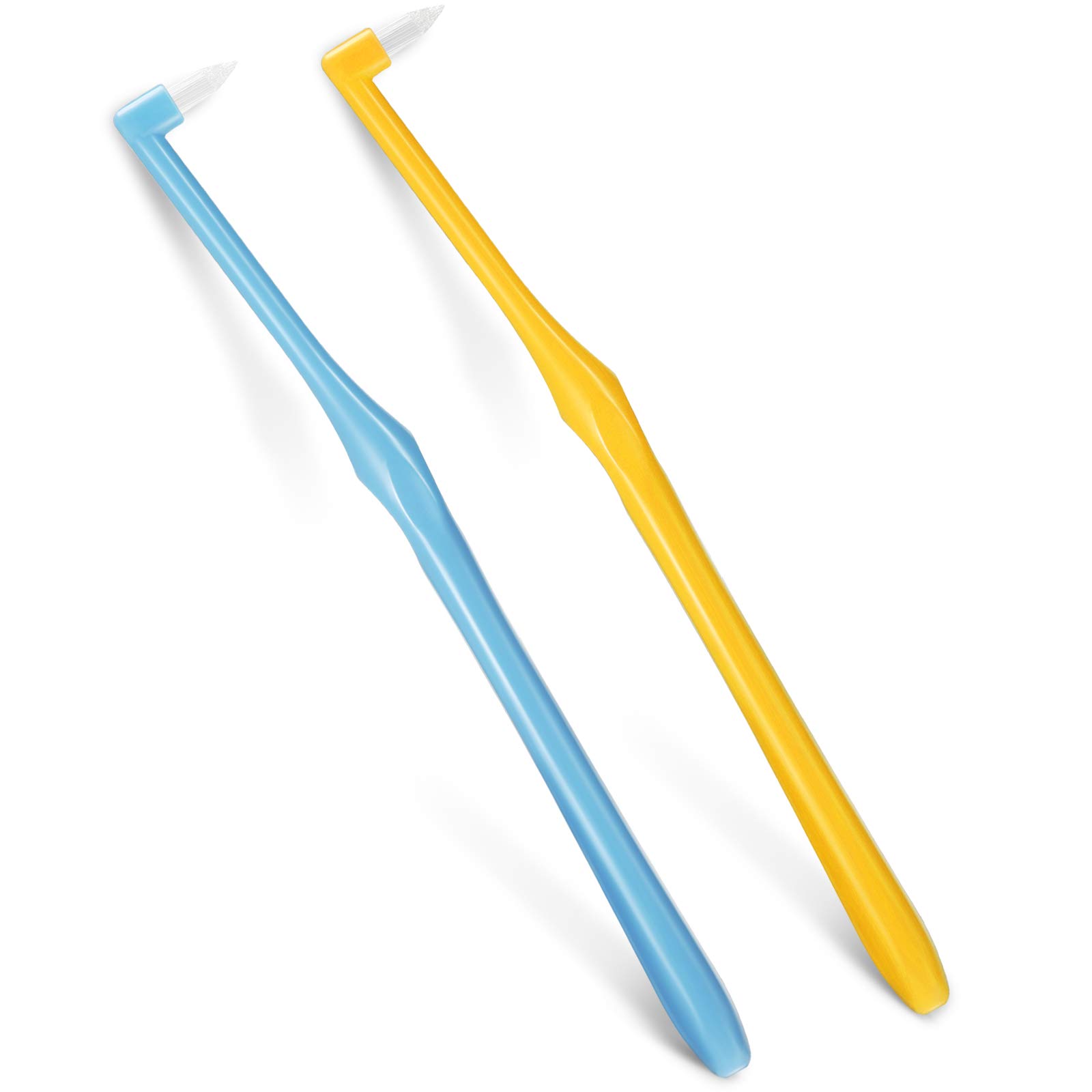 2 Pieces Tuft Toothbrush Tufted Brush, Slim Interspace Teeth Brushes Trim Tooth Toothbrush for Detail Cleaning (Yellow, Blue)