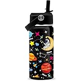 Space Astronomy Gifts, 16 oz Space Water Bottle with Straw Lid, Stainless Steel Insulated Tumbler, Astronaut Planet Birthday Gifts Cups