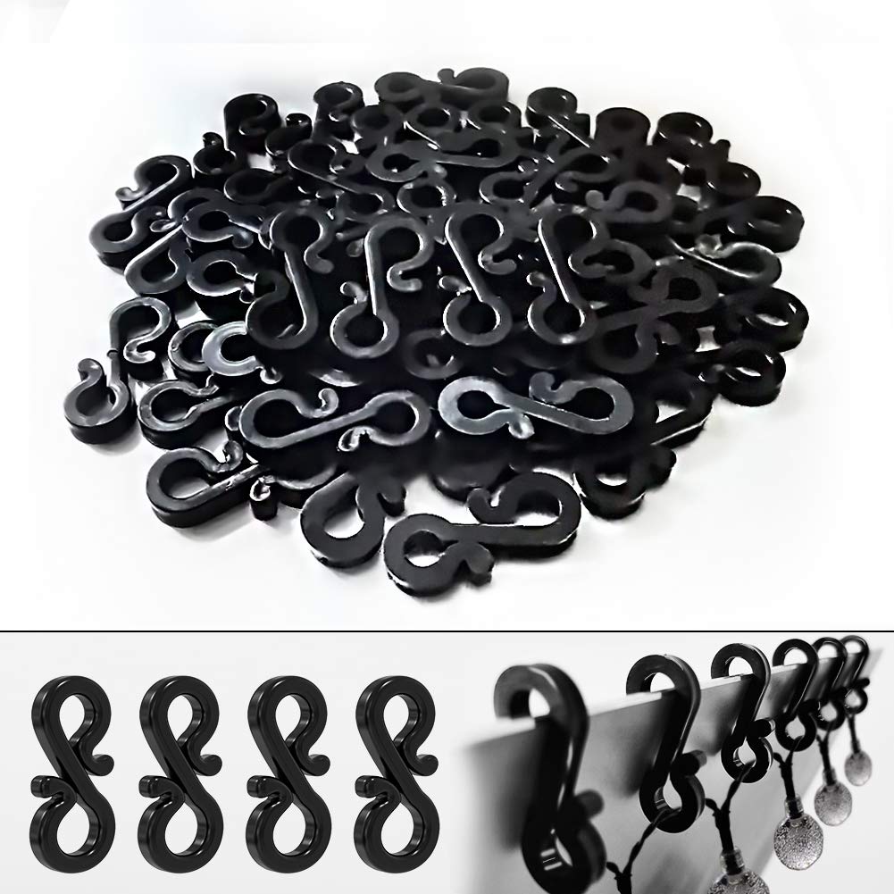 BYSMAH 50 Pack Gutter Hooks for Outdoor Lights, Heavy Duty Christmas Light Clips,Weatherproof S-Clips for Hanging String, Icicle & Curtain Fairy Lights (Black)