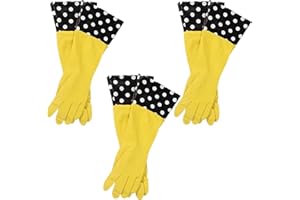 Evriholder Glam-Gloves Reusable Latex Dishwashing Gloves for Kitchen or Cleaning, Yellow, 3 Pairs, Patterns May Vary