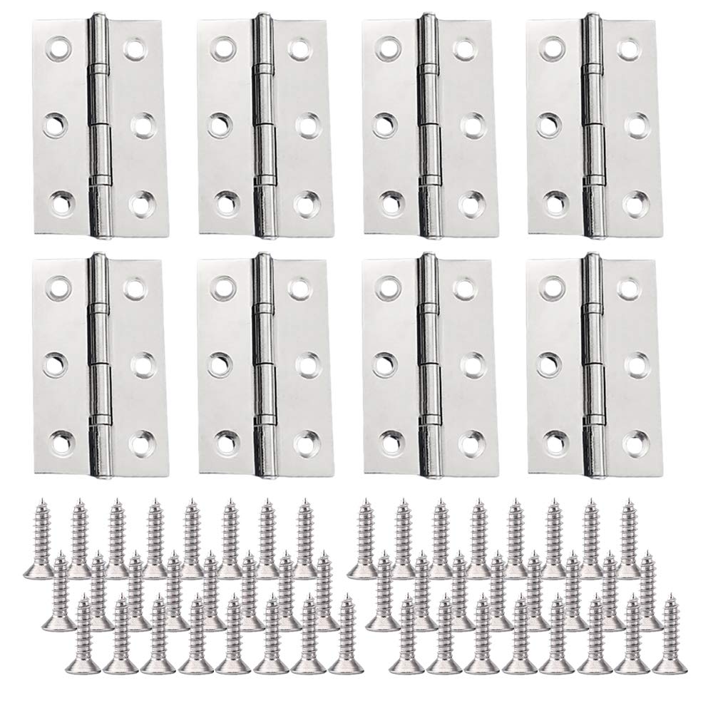 YOFASEN Stainless Steel Door Hinges - Butt Hinges Home Hinges Door Cabinet Hinges Folding Bearing Hinges with Matching Fixing Screws, Silver, 3 Inch(70x44x1.5mm) - 8pcs