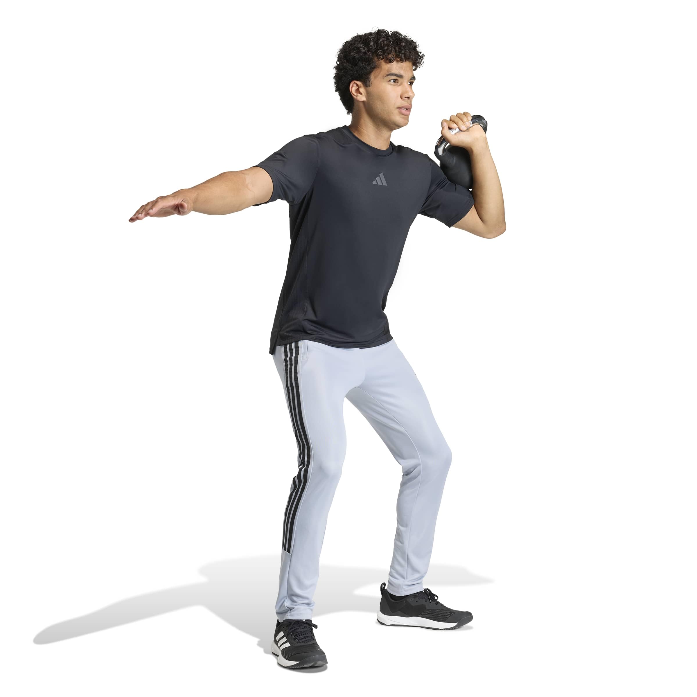 adidas Men's Workout Essentials All-Set 3-Stripes Knit Pant, Halo Silver/Black, XXL 6