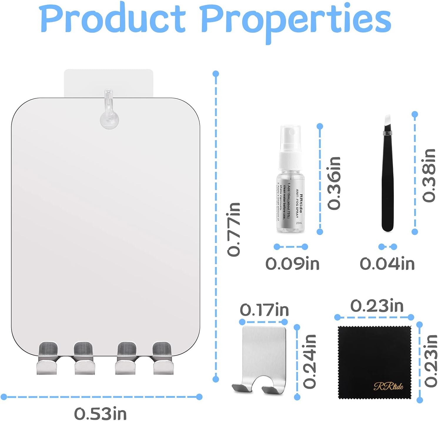 RRtide Fogless Glass Mirror.Anti Fog Shaving Mirror (Small 5.5x7.5 inches) with Razor Holder. Seamless Hooks. Lightweight Portable Shower Mirror Wall Hanging. Bathroom Accessories for Men & Women. -
