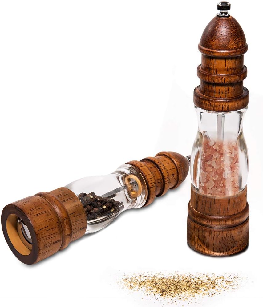 Salt & Pepper Grinder Set Wood Salt Pepper Mill Ceramic Adjustable Coarseness Cooking Gadgets 2 Pcs (Wood Pepper Grinder)