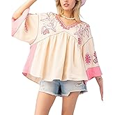 Aisongyuan Womens Floral Printed Blouse V-Neck 3/4 Sleeves Loose Fit Vintage Babydoll Tops