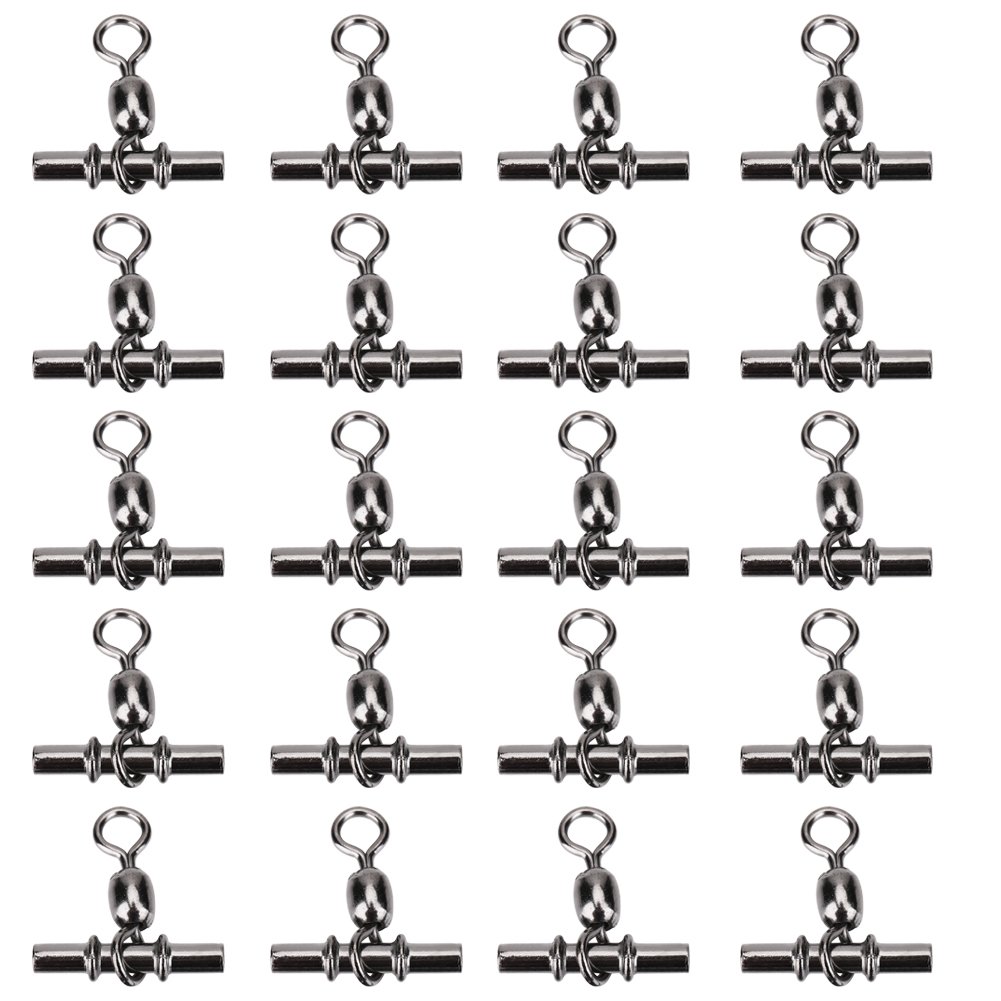 Alomejor 5 Types 20pcs Fishing Swivels Connector Copper Fishing Crimp Swivel Cross line Crane Swivel T shape Barrel Snap Hook Line Connector (3#)
