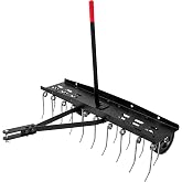 Suchtale 40 Inch Tow Behind Lawn Dethatcher with 20 Spring Tines | 40 Inch working width with 20 spring steel tines and a 70 lb ballast platform for efficient thatch removal on large lawns.