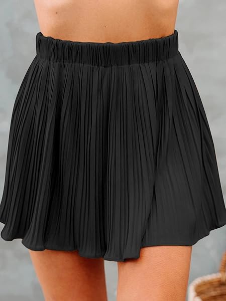 AVANOVA WOMEN’S HIGH WAIST PLEATED MINI SKIRT FLARED FLOWY A LINE TENNIS SKIRTS BLACK SMALL
