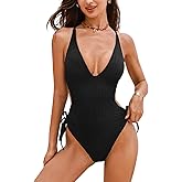 CUPSHE Women's One Piece Swimsuit Bathing Suit V Neck Crisscross Back Self Tie Drawstring Cheeky Textured