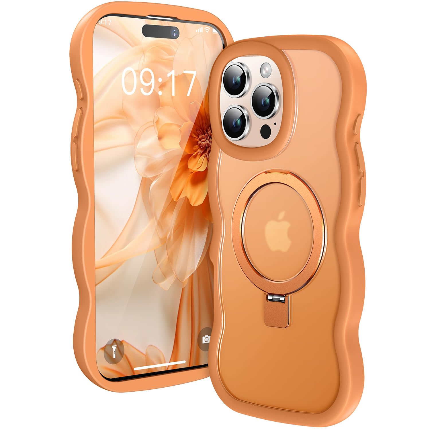 Photo 1 of [Cute Wave Frame+Mag Stand] Designed for iPhone 16 Pro Max Case, [Fit for MagSafe] Translucent Silicone Protective Magnetic Ring Phone Case Cover for iPhone 16 Promax 6.9 inch Men Women, Orange