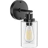 GORDNWE 1-Light Bathroom Wall Sconce, Matte Black Vanity Light, Modern Wall Light Fixture with Clear Glass Shade and E26 Bulb
