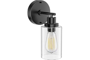 GORDNWE 1-Light Bathroom Wall Sconce, Matte Black Vanity Light, Modern Wall Light Fixture with Clear Glass Shade and E26 Bulb Base, Wall Lamp Wall Mount Light Fixtures for Mirror, Bedroom, Hallway