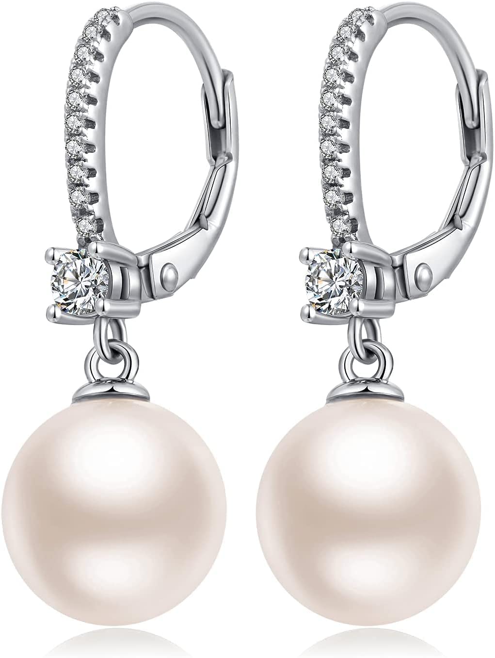Pearl Earrings 925 Sterling Silver Pearl Leverback Dangle Drop Earrings for Women Freshwater Pearls Jewelry for Bride — image 1
