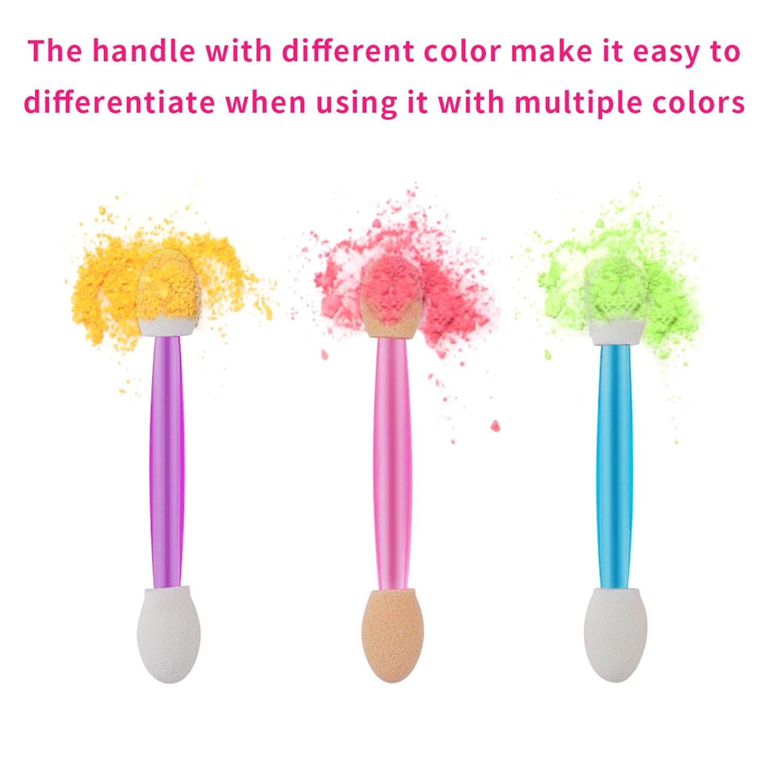 Cuttte 60PCS Disposable Dual Sides Eye Shadow Sponge Applicators, 3 Colors Eyeshadow Brushes Makeup Applicator (Pink, Purple, Blue): Beauty