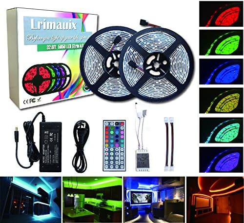 RGB Led Strip Lighting,5050 32.8ft (10M) Waterproof Led Tape Rope Lights Kit with 44key Led Controller + 12V Power Supply for Bedroom,Kitchen,Cabinet,Ceiling,TV Decoration